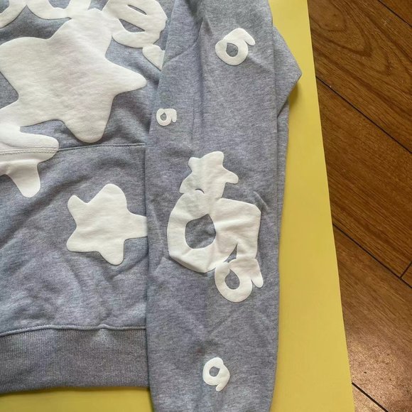 Sp5der Beluga light gray white star spider hoodie - Picture 5 of 10
